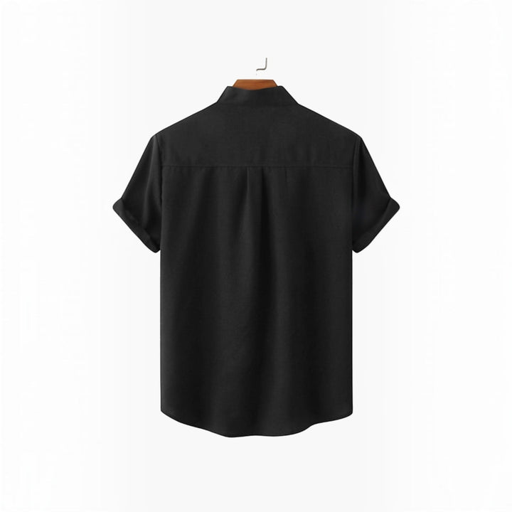Lightweight men's casual shirt, mandarin collar, stylish for spring & summer vacations.