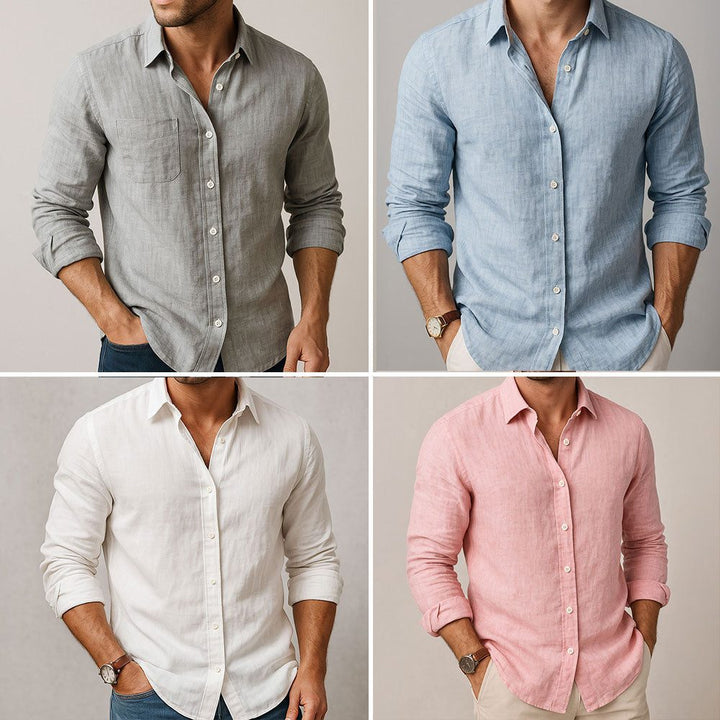 Lightweight men's relaxed button-down shirt. Perfect collared top for summer, offering versatile casual style.