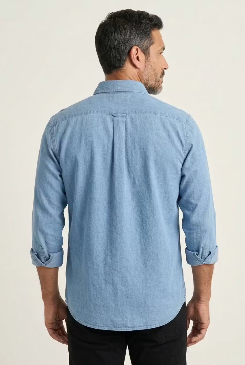 Essential men's relaxed fit button-front long sleeve shirt, easy to dress up or down.