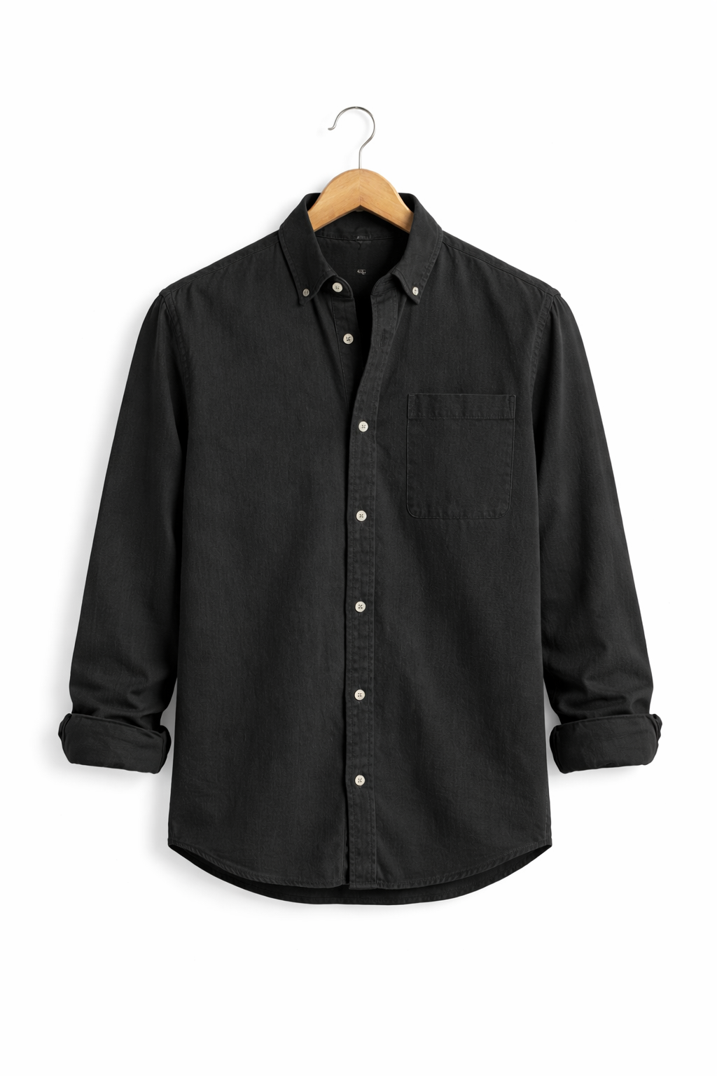 Stylish men's relaxed fit long sleeve button-front shirt, ideal for smart casual outfits.