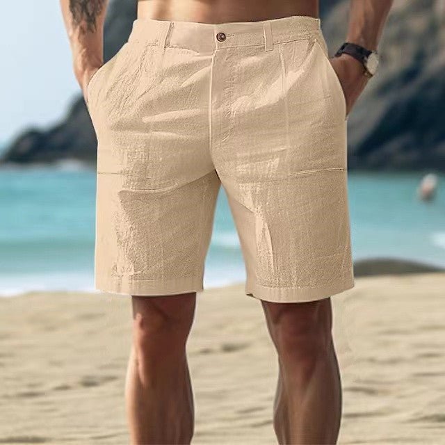 Men's relaxed fit button front shorts in a light fabric, perfect for casual summer wear and holidays.