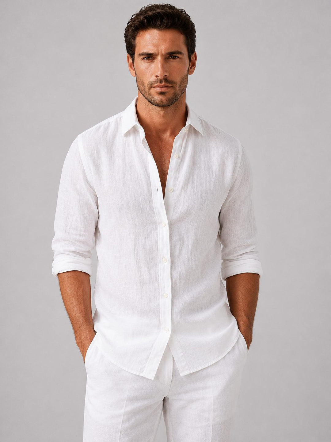 Lightweight men's casual button-up shirt, relaxed fit, ideal for summer fashion.