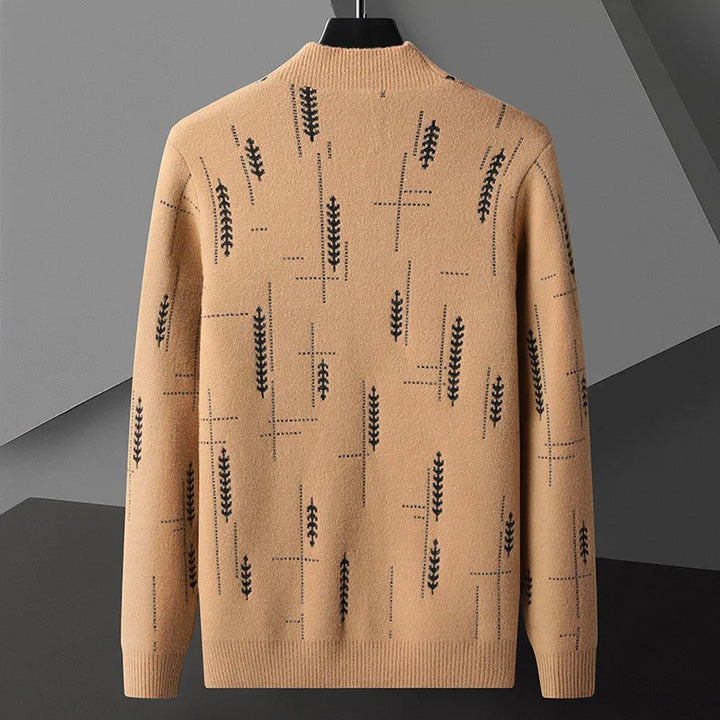 Close-up of a men's relaxed fit cardigan showing detailed patch pockets. Ideal for casual comfort.