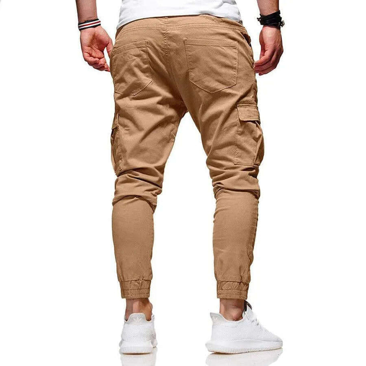 Comfortable men's relaxed fit cargo joggers, ideal for athleisure and modern streetwear fashion.