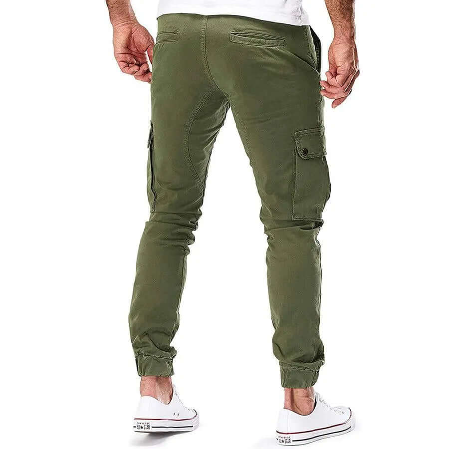 Front view of men's relaxed fit cargo joggers, showcasing practical pockets and comfortable design.