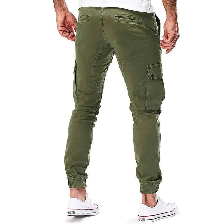 Front view of men's relaxed fit cargo joggers, showcasing practical pockets and comfortable design.
