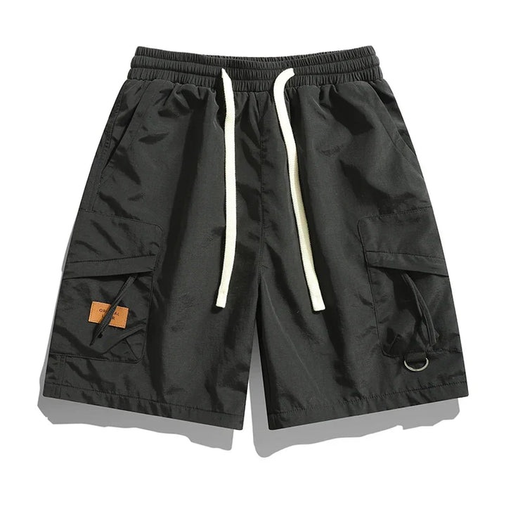 Men's utility cargo shorts, relaxed fit, featuring an elastic waist for ultimate casual summer comfort.