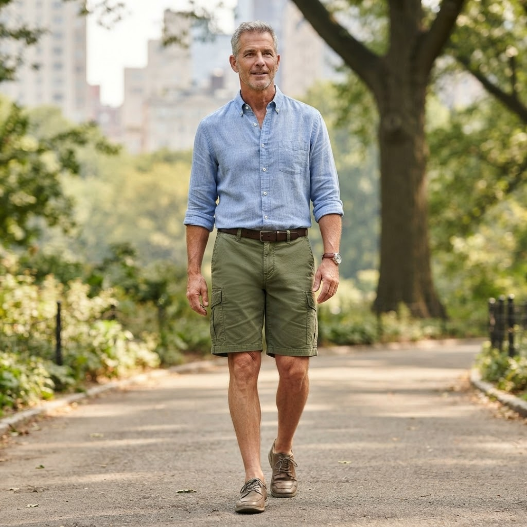 Men's relaxed fit cargo shorts with multiple pockets, ideal for casual summer wear and everyday comfort.