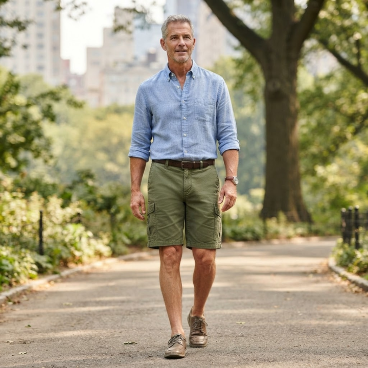 Men's relaxed fit cargo shorts with multiple pockets, ideal for casual summer wear and everyday comfort.