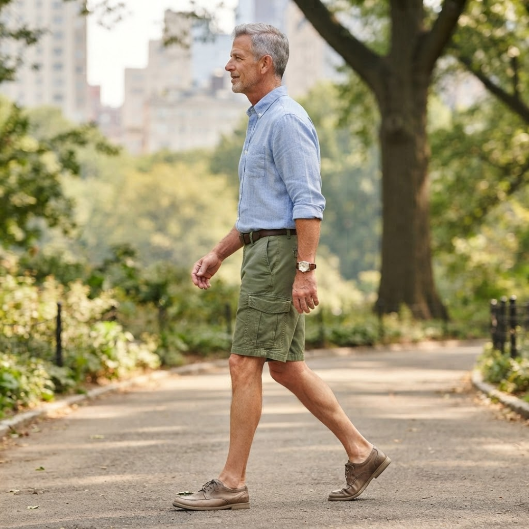 Stylish men's relaxed fit knee-length cargo shorts, perfect for casual outfits and summer fashion.