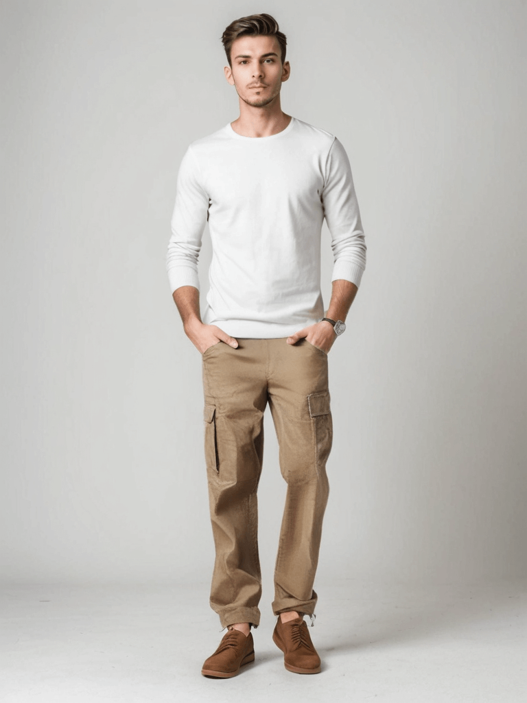 Men's straight leg cargo trousers with a relaxed fit, designed for comfortable, stylish casual wear.