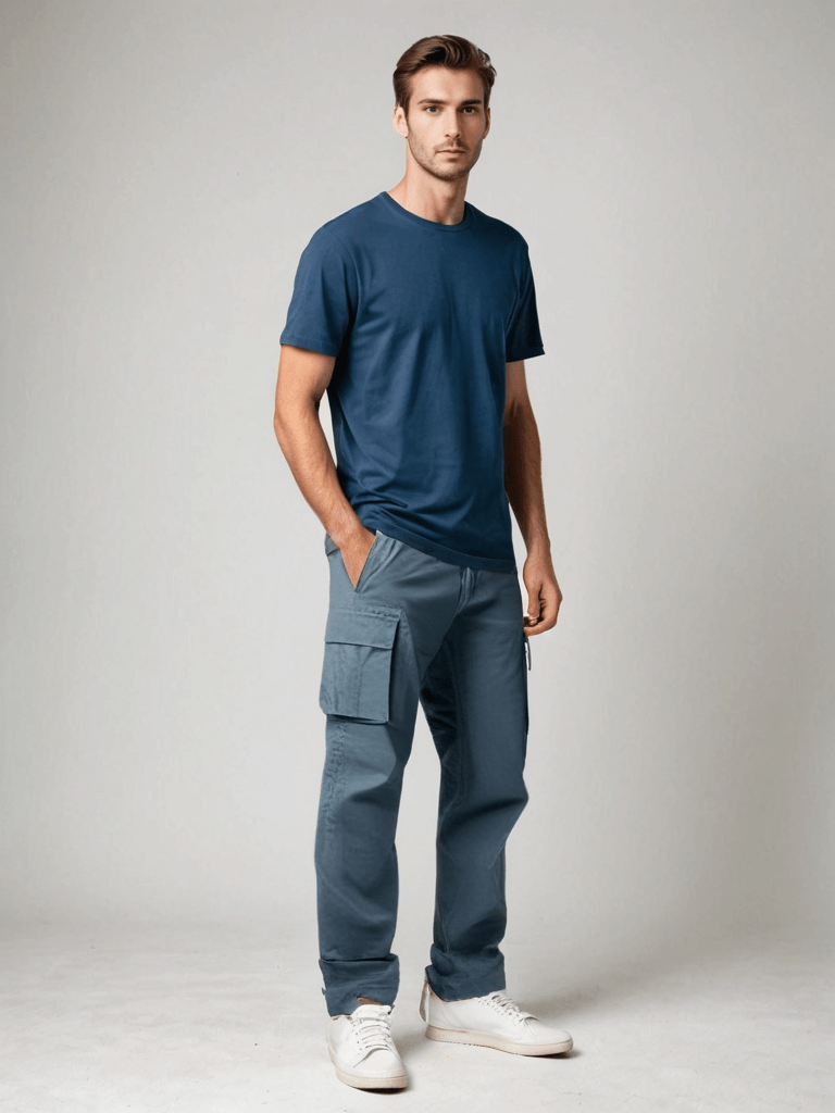 Practical men's relaxed fit cargo trousers with ample pockets, perfect for casual utility & everyday comfort.