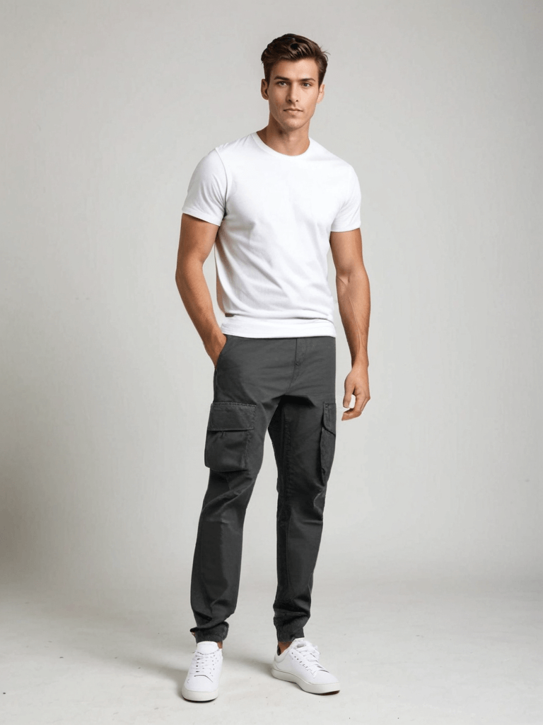 Fashionable men's relaxed fit cargo trousers, combining straight leg style with ultimate everyday comfort.