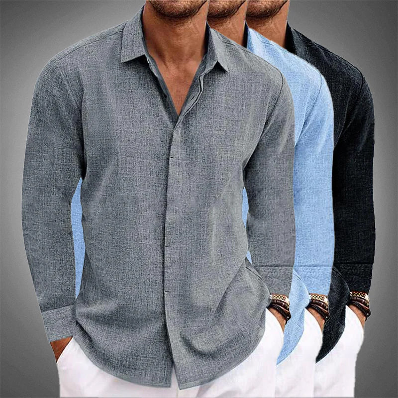 Men's long sleeve button-front shirt, ideal for summer outings