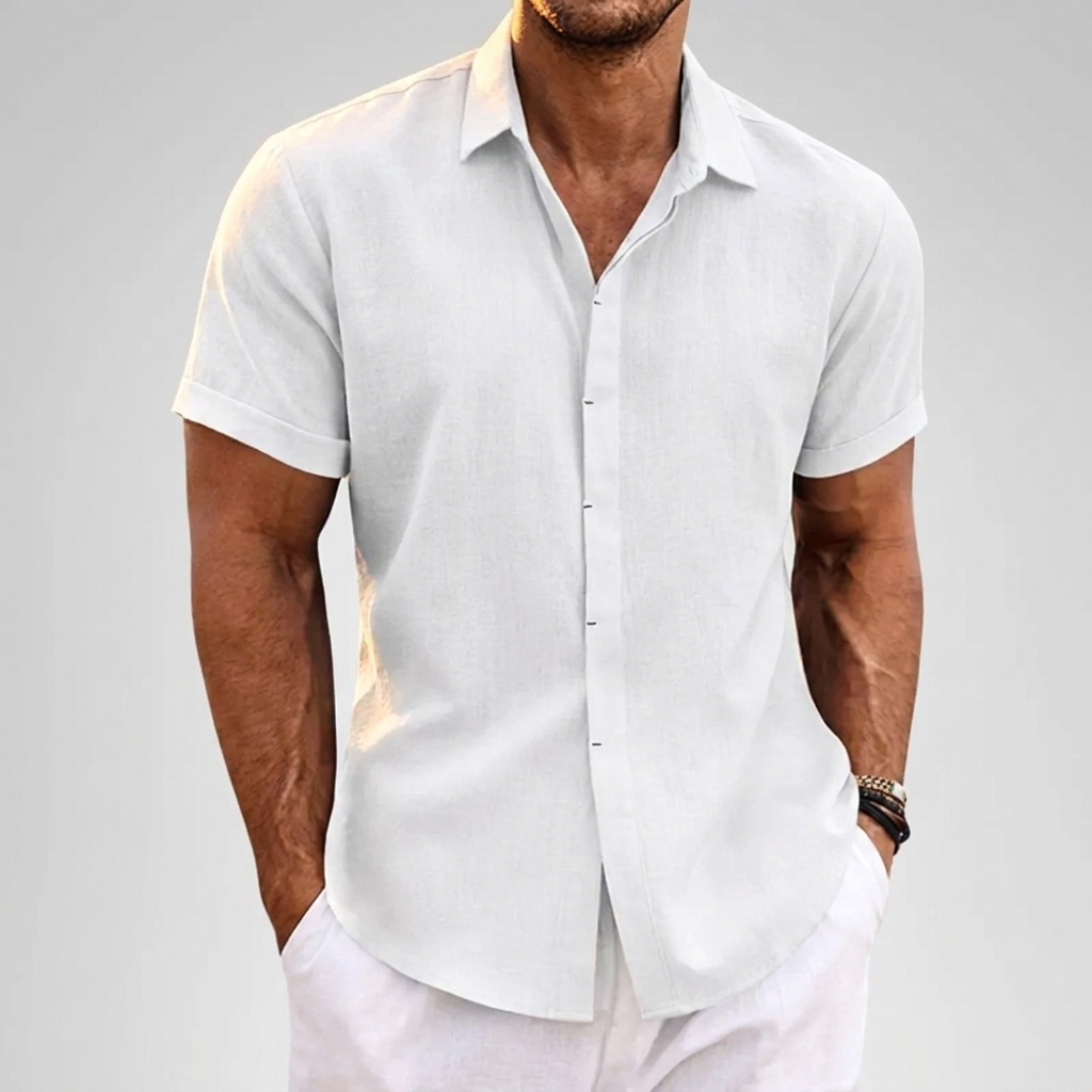 Men's relaxed fit casual short sleeve shirt, perfect for breathable comfort in warm weather & everyday style.