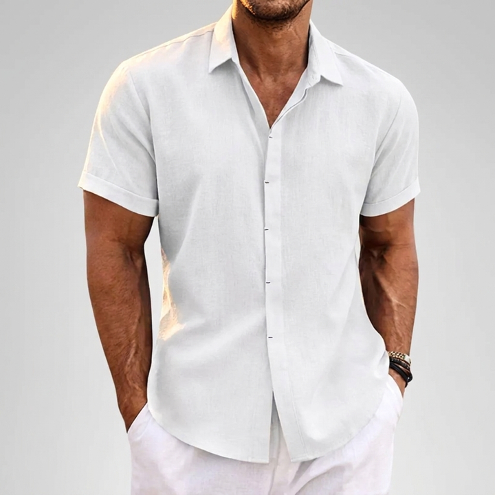 Men's relaxed fit casual short sleeve shirt, perfect for breathable comfort in warm weather & everyday style.