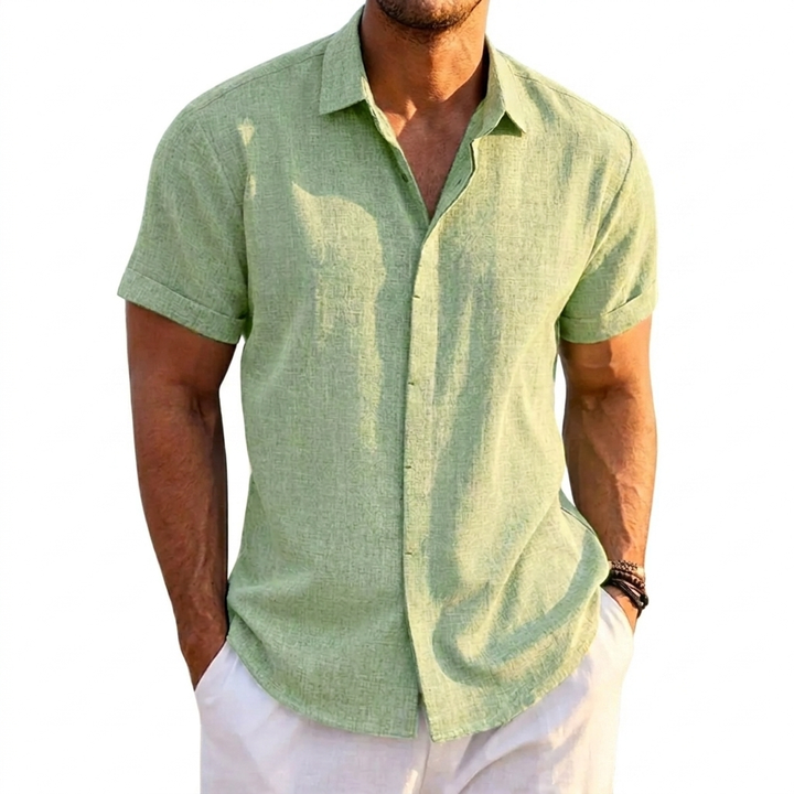 Versatile men's short sleeve shirt, relaxed fit for everyday comfort, great for summer, vacations & casual fashion.