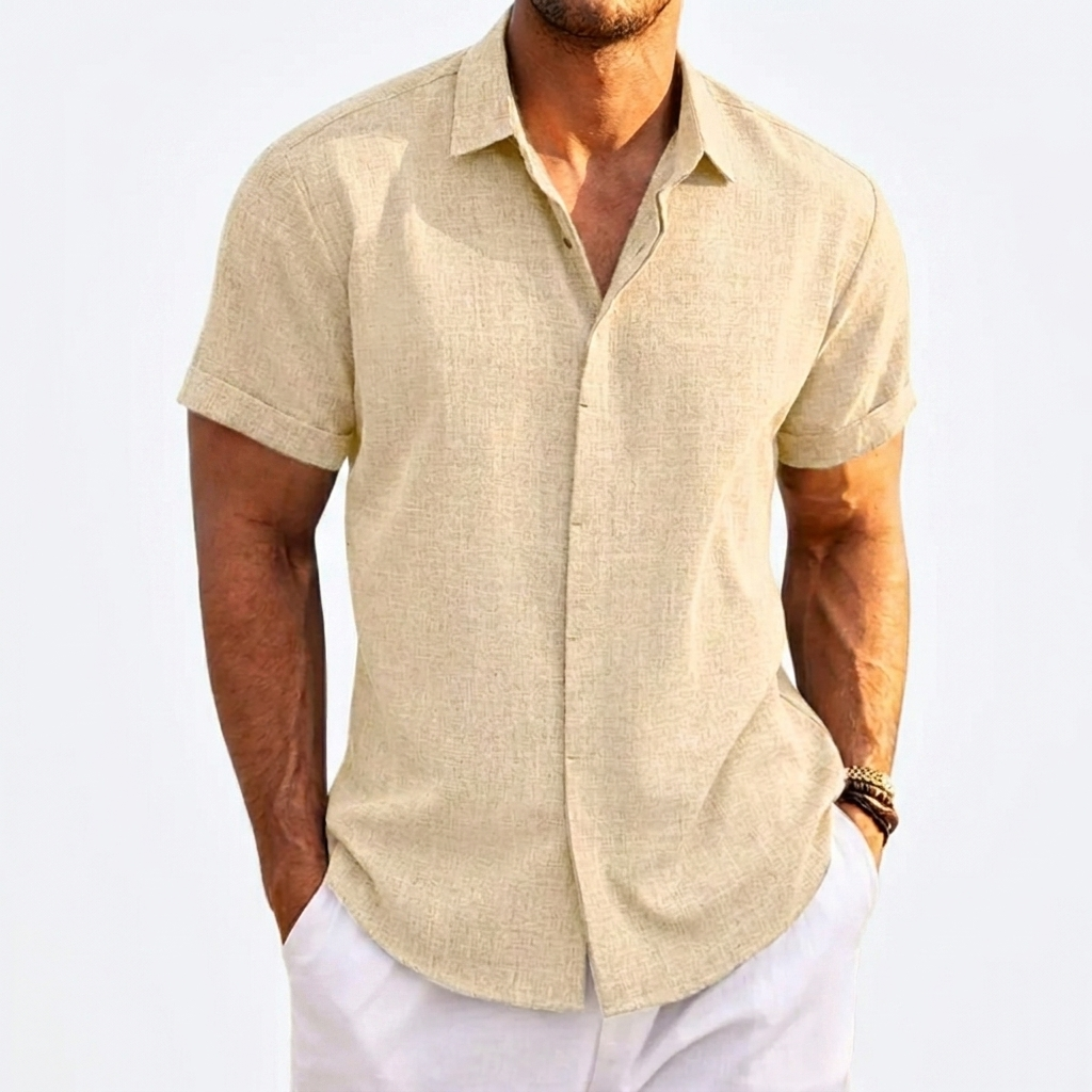Men's breathable short sleeve summer top with a relaxed, loose fit, perfect for beach days & casual wear.