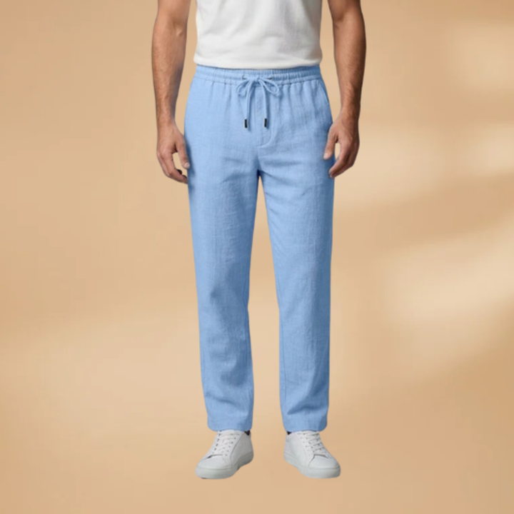 Men's casual pants in khaki, showcasing the loose and comfortable fit.