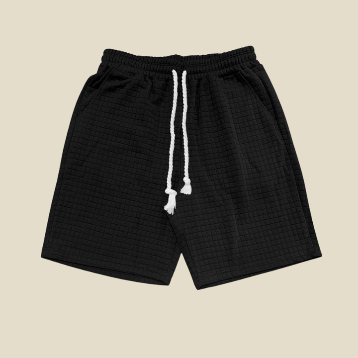 Grey men's relaxed fit comfort shorts with adjustable waist, perfect for everyday casual style & lounge wear.