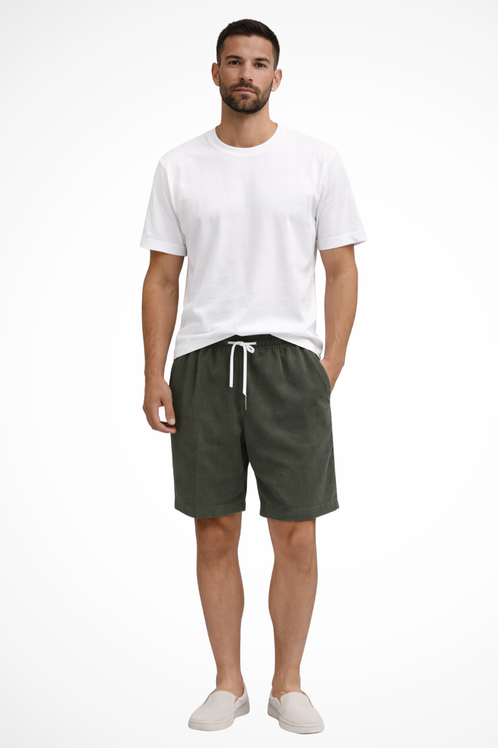 Men's relaxed fit corduroy shorts with drawstring waist, perfect for casual summer wear.