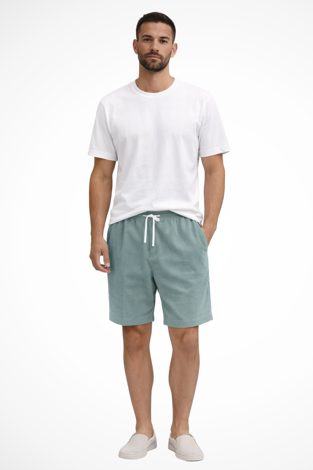Fashionable men's corduroy shorts with a laid-back relaxed fit and drawcord detail.