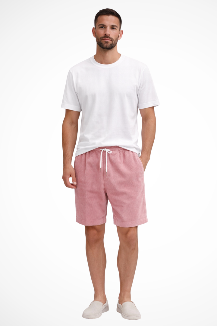 Menswear essential: relaxed fit corduroy shorts with adjustable drawstring waist.