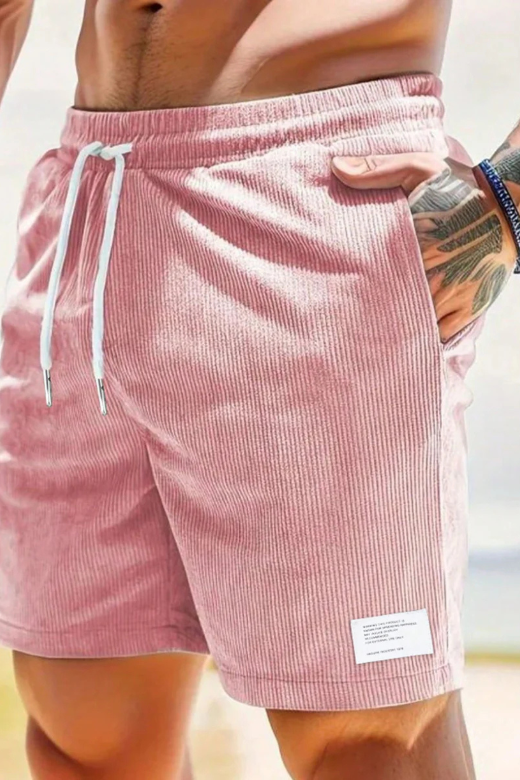 Durable men's corduroy shorts with a relaxed fit and drawstring for a perfect casual feel.