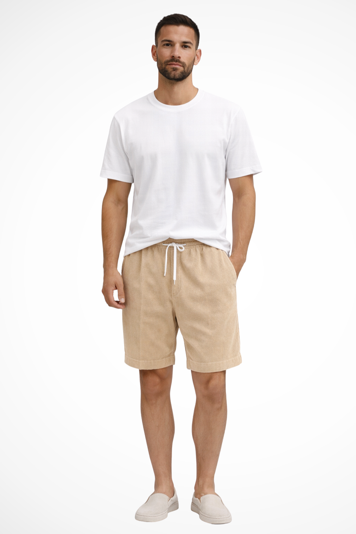 Navy blue relaxed fit corduroy shorts for men, ideal for everyday casual style.