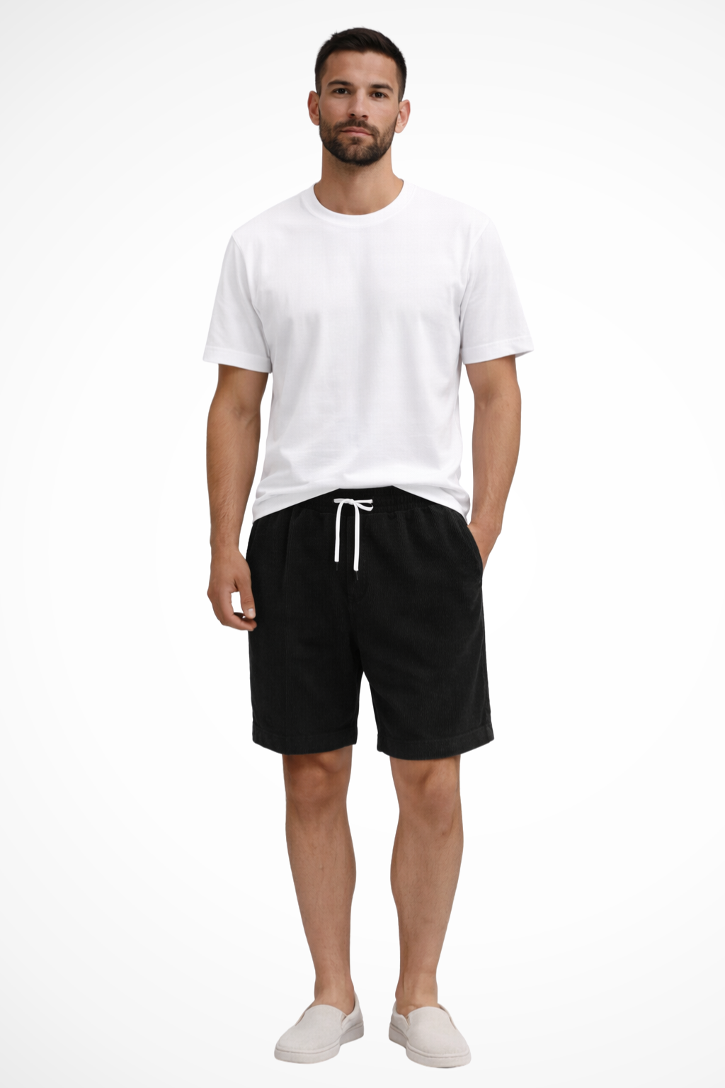 Stylish men's corduroy shorts with a functional drawstring for a secure fit.