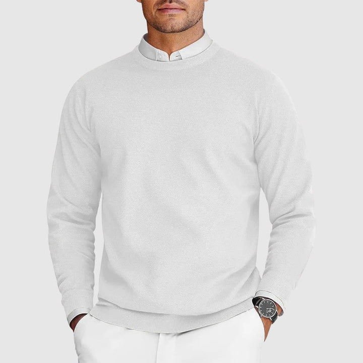Stylish men's crew-neck pullover, relaxed fit. Perfect long-sleeve sweater for smart casual or daily wear.