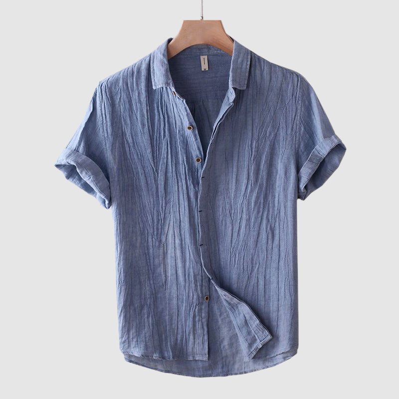 Men's relaxed fit crinkle short sleeve shirt, perfect for summer casual wear & warm weather comfort.