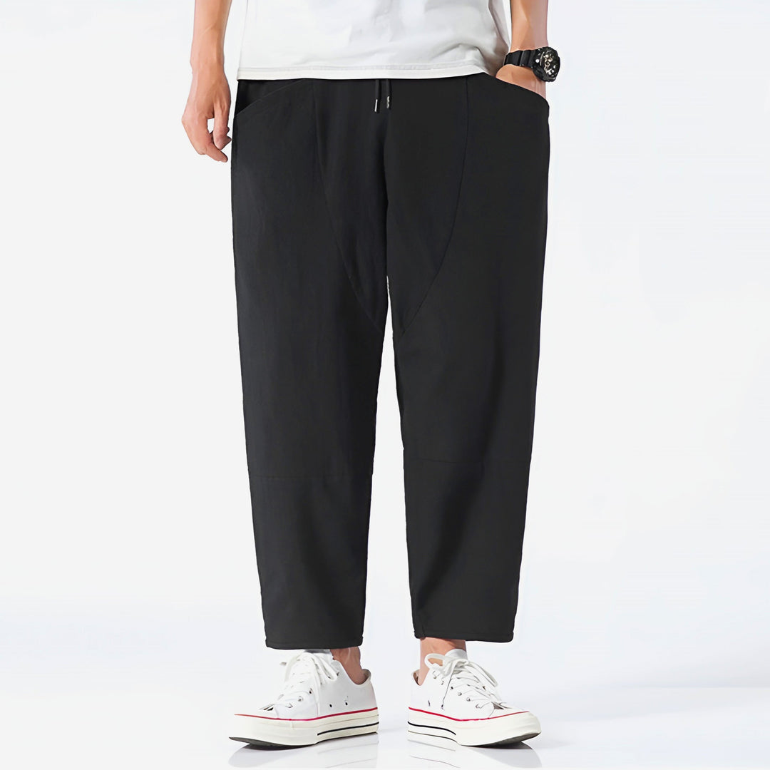 Khaki men's relaxed fit cropped chinos, a versatile and stylish choice for casual summer comfort.