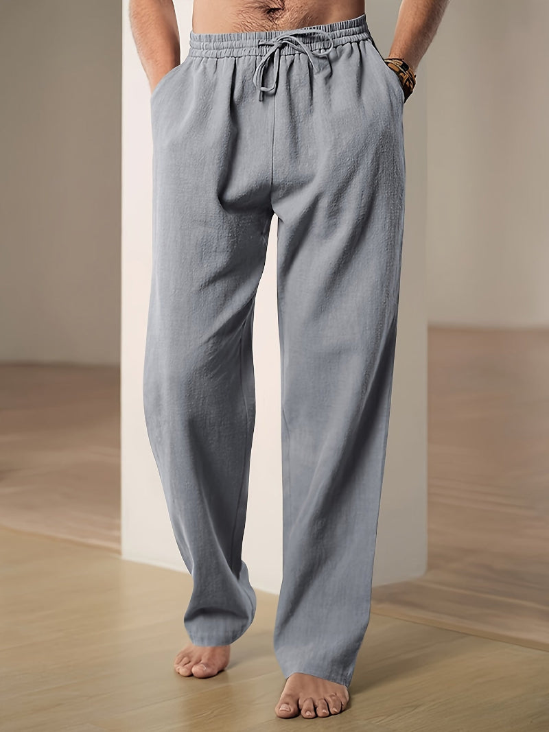 Khaki colored men's relaxed fit pants, showcasing casual comfort and style.