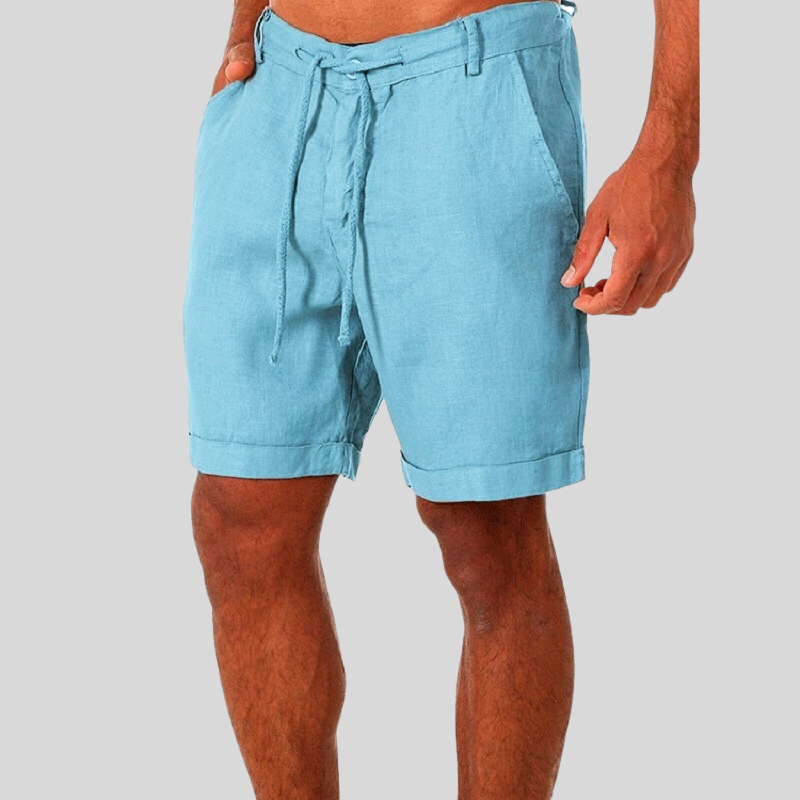 Men's relaxed fit drawstring shorts in a neutral tone, perfect for casual summer wear & comfortable weekend attire.
