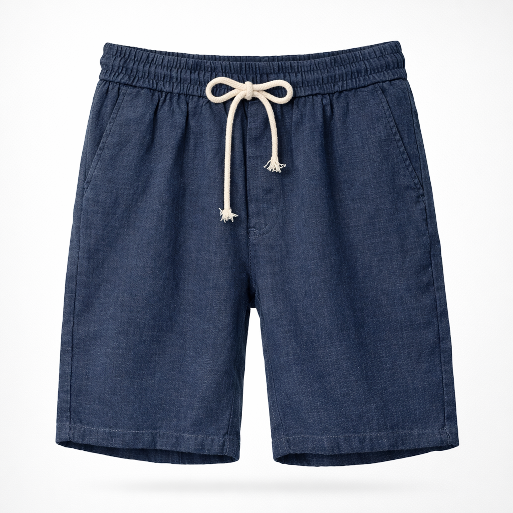 Close-up of men's relaxed fit drawstring summer shorts, highlighting soft fabric & adjustable waistband for comfort.