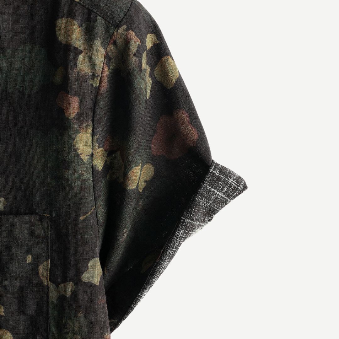 Trendy men's relaxed fit floral shirt. Short sleeve, green vibrant print, stylish & comfortable for summer days.