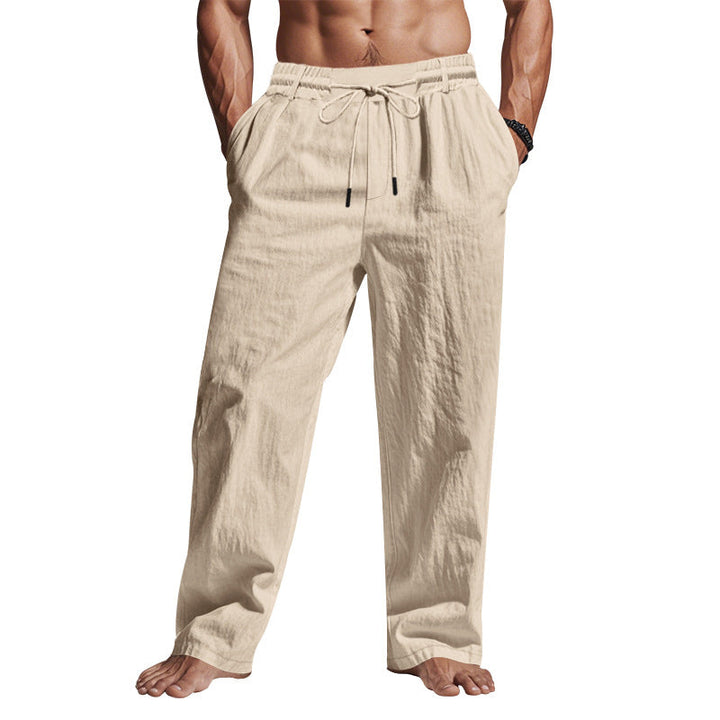 Breathable men's relaxed fit pants with drawstring waist, ideal for summer casual style and everyday fashion.