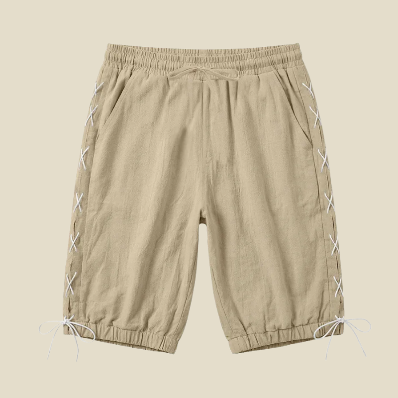 Men's relaxed fit knee-length shorts with stylish lace-up sides, perfect for casual wear & streetwear comfort.