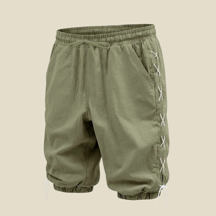 Fashionable men's lace-up side shorts. Relaxed fit, knee-length design for versatile casual & summer styling.