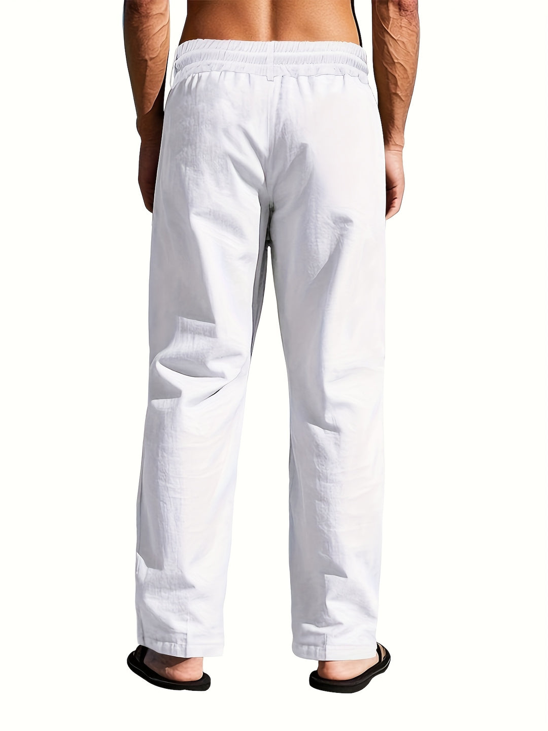 Easy to wear men's linen blend trousers with a flexible drawstring waist for ultimate relaxation.