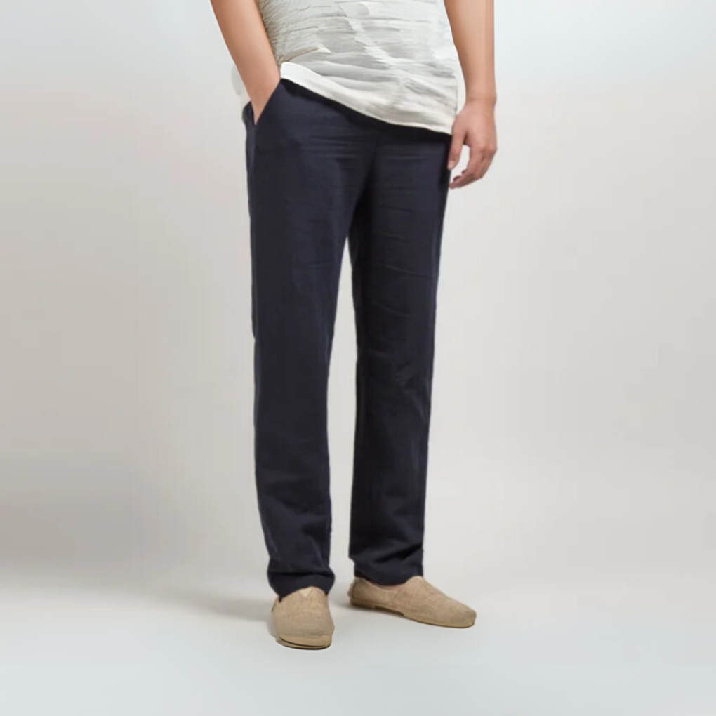 Lightweight men's linen pants, relaxed straight leg for ultimate summer comfort & versatile casual style.