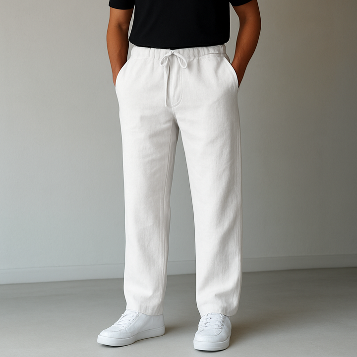 Versatile smart-casual linen trousers for men, ideal for travel and warm weather.