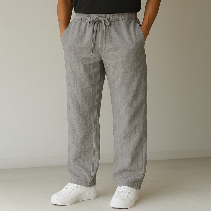 Breathable men's summer pants made from soft, lightweight linen with a practical drawstring.