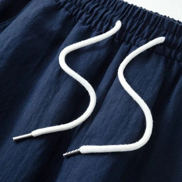 Stylish men's smart casual linen wide leg trousers, perfect for a relaxed yet polished summer look.