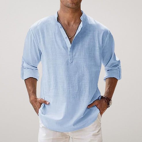 Stylish men's long sleeve casual shirt for summer vacations & comfortable everyday wear. Relaxed fit design.