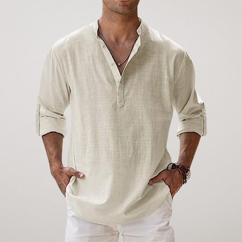 Breathable men's long sleeve button-up shirt with a relaxed fit. Ideal for casual summer fashion & everyday comfort.