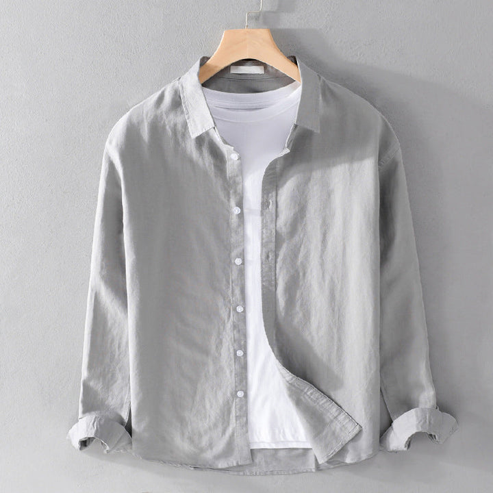 Versatile men's long sleeve button-down casual shirt, relaxed fit, great for everyday style.