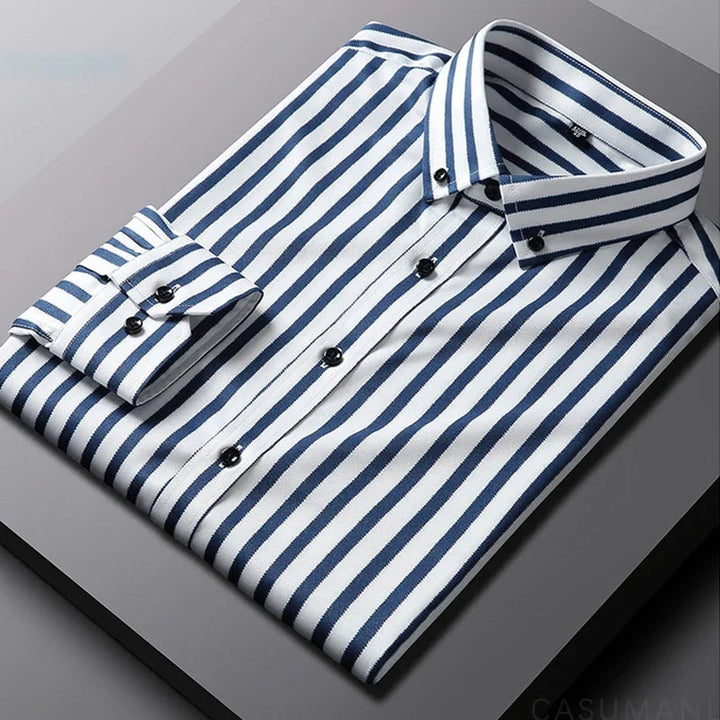 Stylish men's striped casual shirt. Relaxed fit button-down for effortless everyday fashion & smart casual looks.