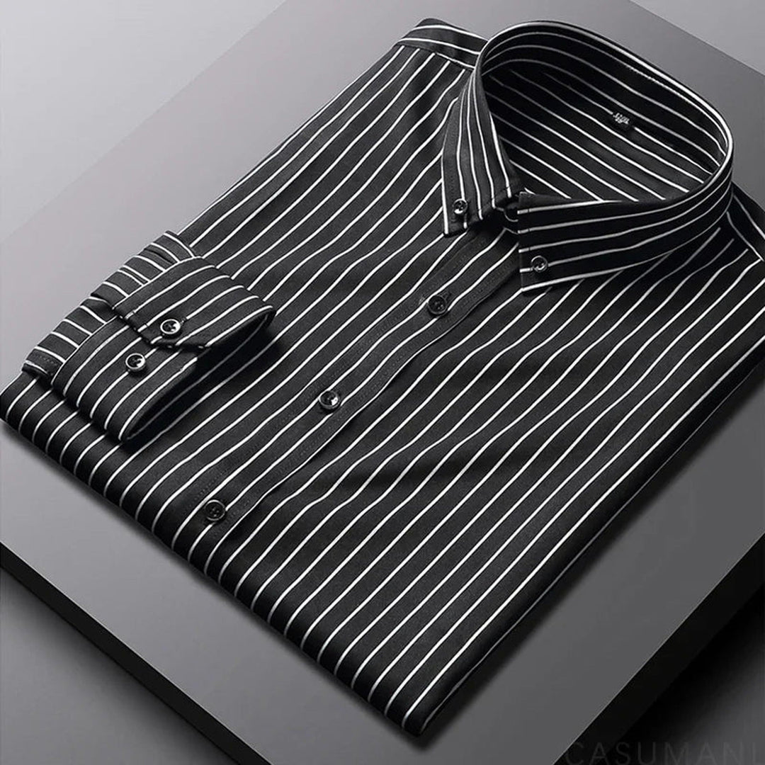 Relaxed fit men's striped shirt. Long sleeve button-down top, perfect for casual and everyday men's fashion.